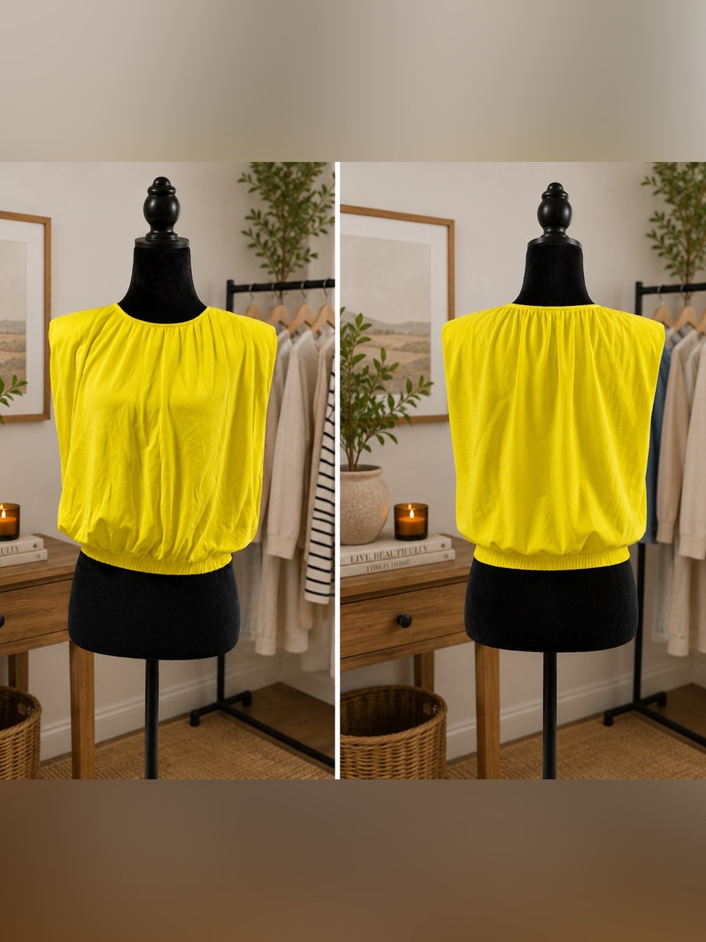Sleeveless Gathered Hem Women's Top - Chartreuse